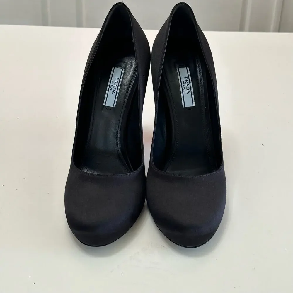 PRADA Lightning cloth heels black satin red heel pumps size 39 EUC - Picture 11 of 11